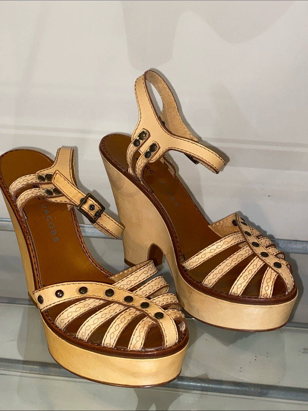 Marc Jacobs Archival Leather Studded Cage Platform Wedges (Made in Italy)